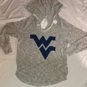 West Virginia Mountaineers Women's Heather Gray Fleece V-Neck Hoodie